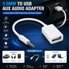 3.5mm Male to USB Female AUX Audio Adapter Cable Converter for Car Stereo White