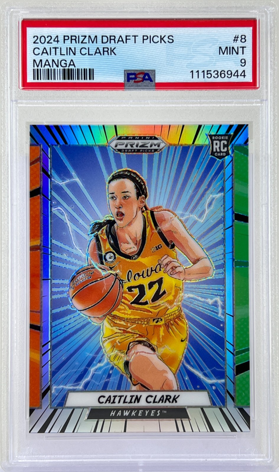 Caitlin Clark 2024 Prizm Draft Picks Manga Iowa - Fever RC PSA 9
