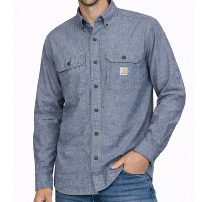 Carhartt Loose Fit Chambray Long Sleeve Button Shirt Mens Small Blue Gray