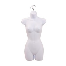 Female Molded Shatterproof White Torso Form with Hook - Fits Women’s Size 5-10