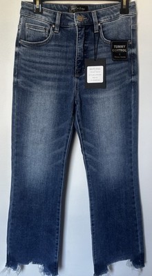 Risen Jeans High Rise Distressed Straight Leg Med/Wash Raw Hem 5/27