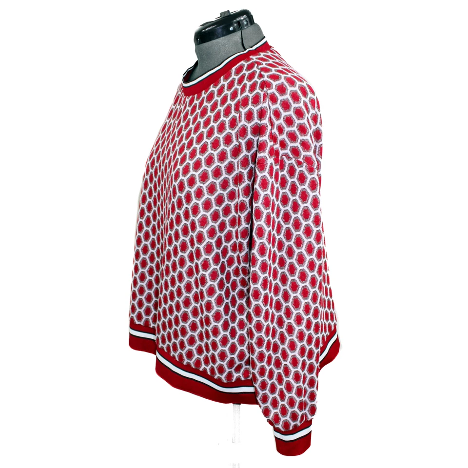 GP  J Baker X H&M Womens XL Red White Sweater Honeycomb Pullover Gold Metallic - Image 2 of 4