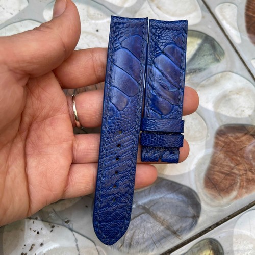 22mm Padded Blue Genuine OSTRICH Leg LEATHER SKIN WATCH STRAP BAND Curved head - Picture 16 of 16