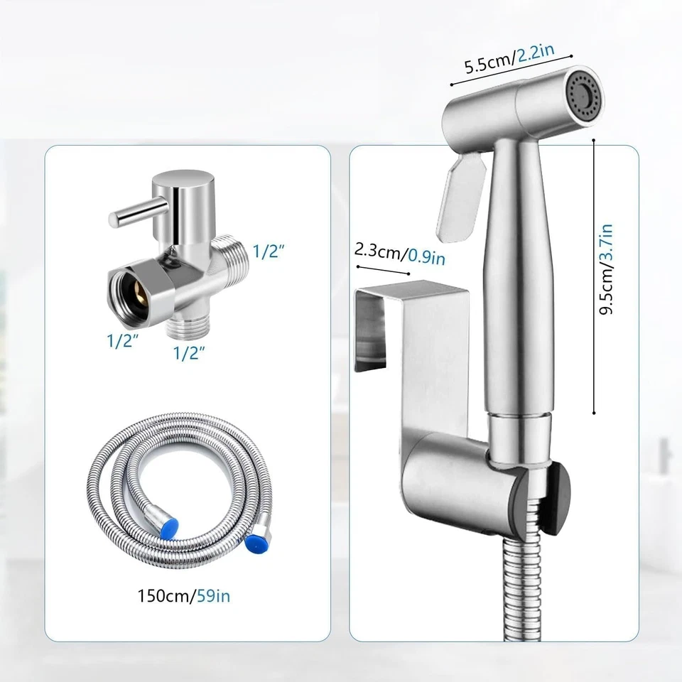 Kit de Douchette à Main pour Bidet WC en Acier Inox Chromé 304 Débit Réglable - Photo 4/4