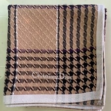 MAN HANDKERCHIEF BEIGE PURPLE CHECK CLASSIC COTTON VTG POCKET ART SQUARE19 CD1