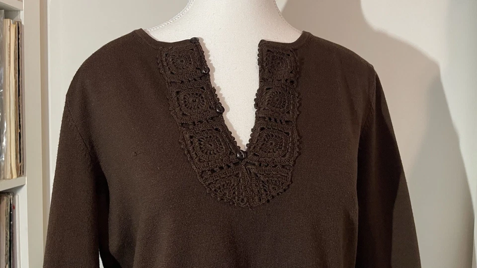 Top Campesino Hippie Detalle Crochet Muesca Marrón Ciervo Blanco Años 90’s De Colección Para Mujer’s L Foto 3 de 4