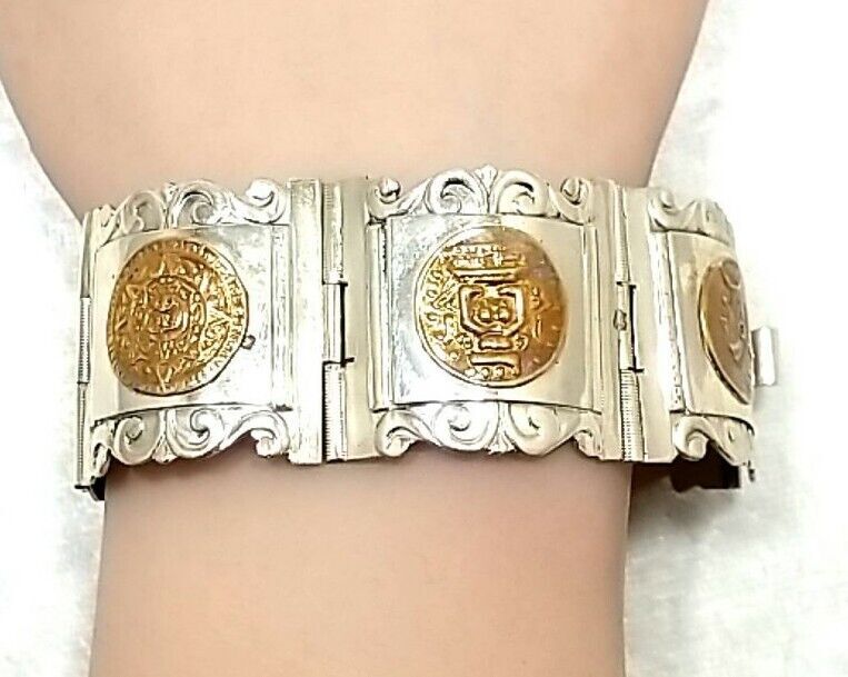 Vintage Taxco Mexico Sterling Silver Aztec Warrior Hinged Panel