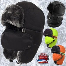 Winter Outdoor Trapper Hats Face Mask Fur Warm Russian Aviator Thermal Ski Caps