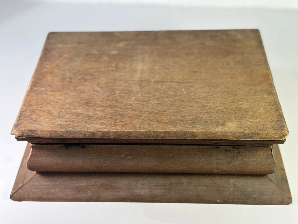 Beautiful Early Primitive Walnut Wooden Lid Storage Trinket Box Handmade 13" VTG - Image 4 of 4