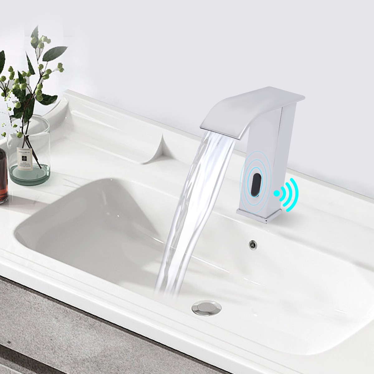 Automatischer Wasserhahn Infrarot Wasserhahn Bad Mit Sensor, Wassereinsparung Automatik Berührungsloser Waschtischarmatur, Einhebelmischer Heiße Und Kalte Waschbecken Mischbatterie, Messing Waschtischarmatur Mit Sensor