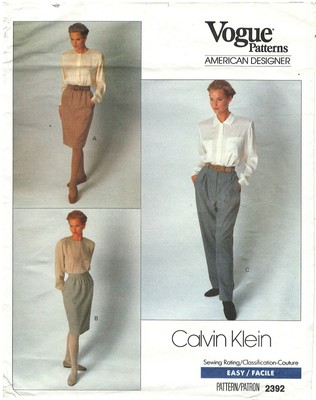 Vintage 1989 Vogue Patterns American Designer No. 2392 Calvin Klein Skirt Pants