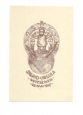 Lithographie von Lily Wiessner-Zilcher zur Geburt ihrer Tochter 1927 - signiert
