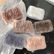 Handmade Women Real Rex Rabbit Fur Headbands Scarves Winter Warm stretch Snood