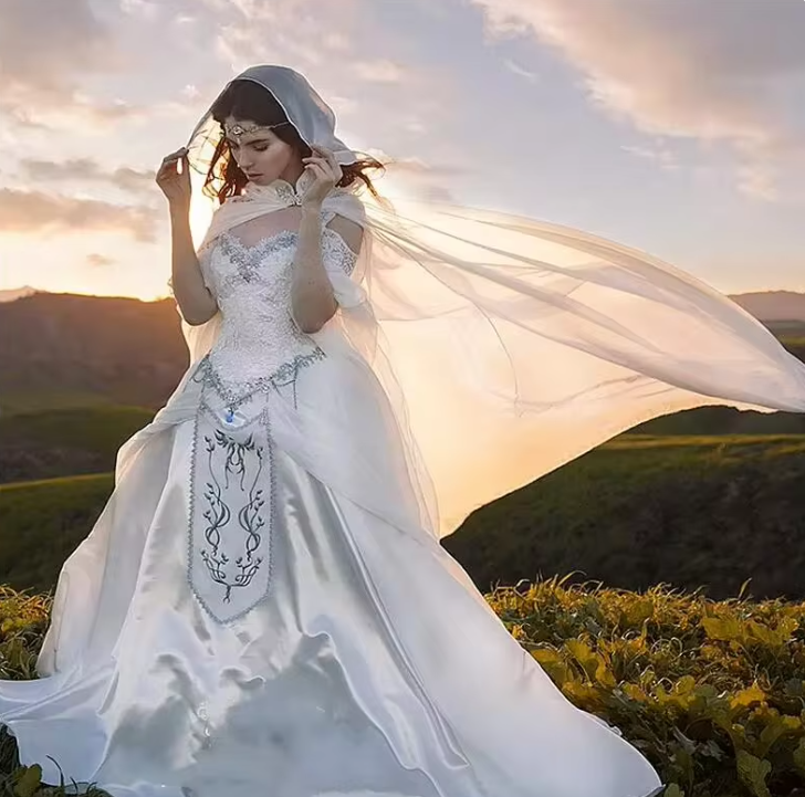 Gothic Medieval Wedding Gowns With Wrap embroidery Renaissance