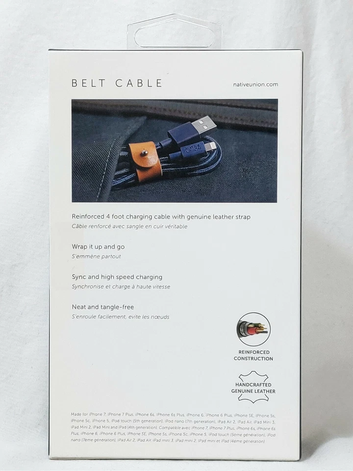 NEW Native Union Belt Cable Ultra Strength MARINE BLUE 4ft 8-Pin USB for iPhone - Image 3 of 4