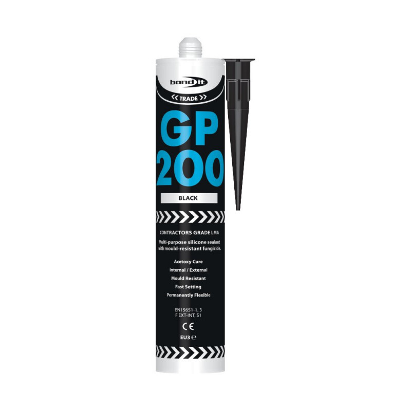 B&Q - Bond It Black Gp200 Contractors Grade Lma Silicone Sealant High Modulus Kitchen Bathroom - Image 2