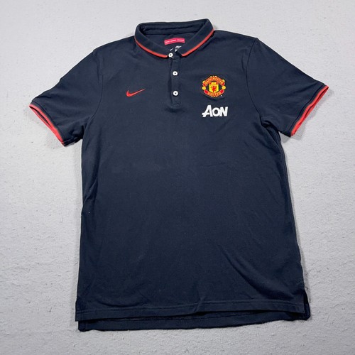Manchester United Nike Polo Shirt Men Large Black Embroidered Crest Soccer