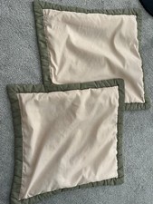 SET 2 SQUARE EURO BED PILLOW SHAMS - IVORY / BEIGE W GREEN TRIM HOME ROOM DECOR