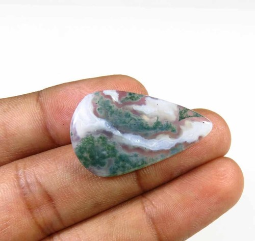 Natural Seaweed Moss Agate Gemstone 30x18 mm 13 Cts Plain Pear Green Cabs MS-119 - Picture 6 of 9