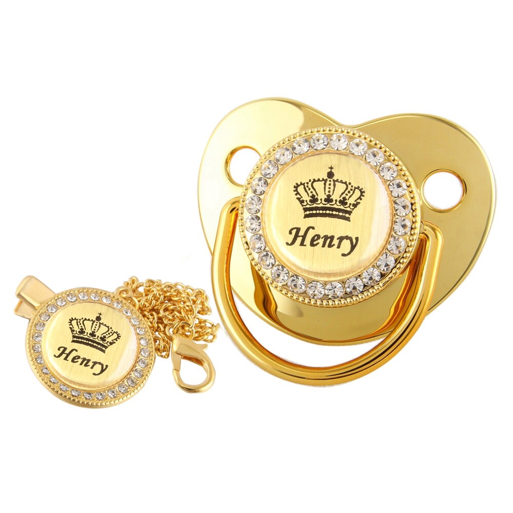 Personalized Crown Name Baby Dummy Pacifier With Chain Clip