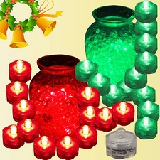 24 Submersible Waterproof CHRISTMAS Decoration LED Tea Light 12 Each RED & GREEN