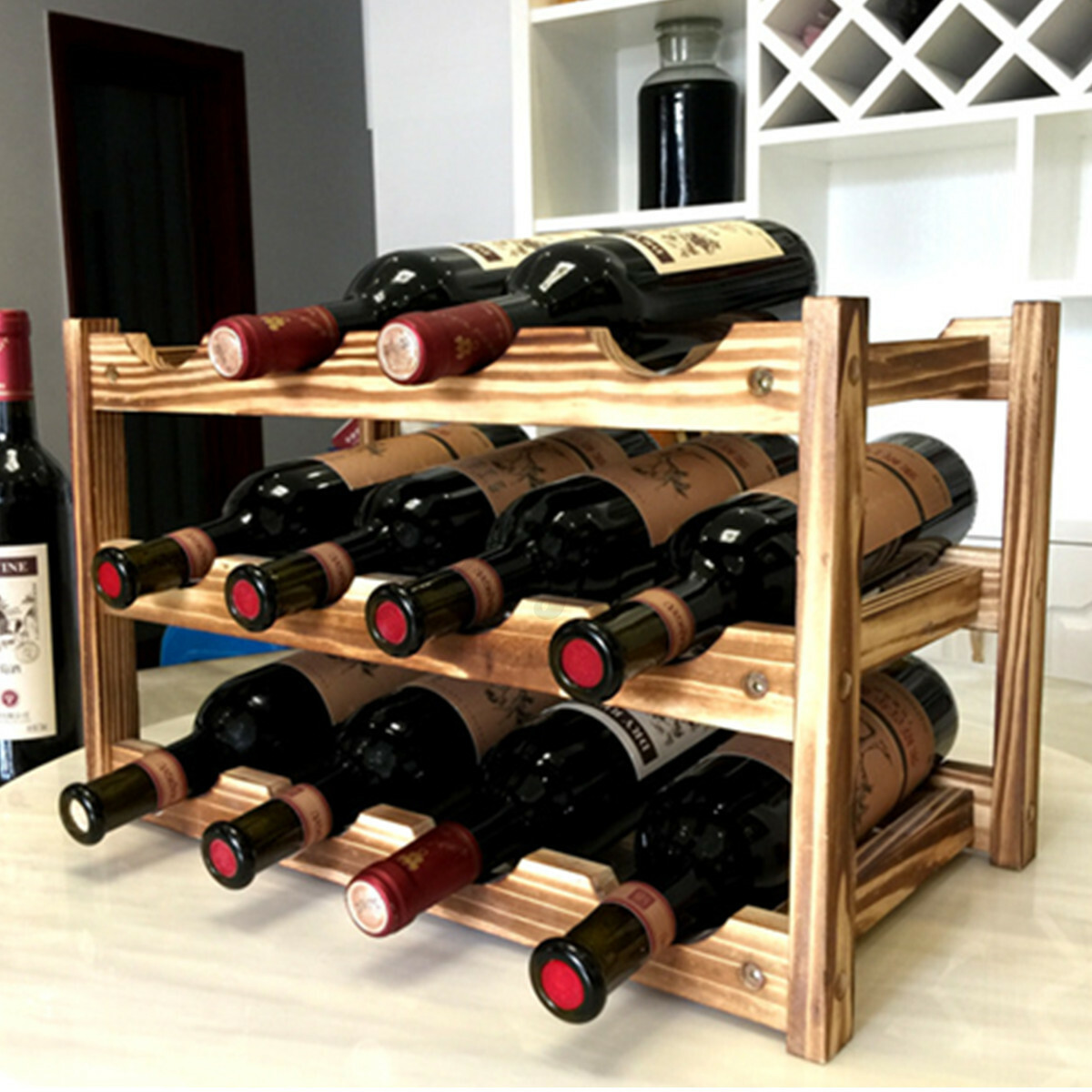 Download Freestanding Wine Racks Cabinets Howdia Luxury Wine Holder Rack Countertop Wine Bottles Organizer Stand Tabletop Liquor Storage Shelf Wood Iron For 6 Wine Bottles And 2 Wine Glasses Get Corkscrew