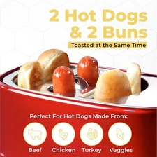2 Slot Hot Dog and Bun Toaster with Mini Tongs, Retro Hot Dog Toaster, Hot Dog C