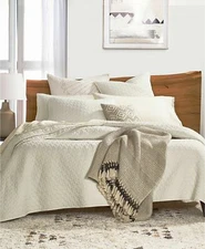 Lucky Brand Home Vintage Wash Quilted FULL QUEEN Coverlet 2 Euro shams IVORY NEW
