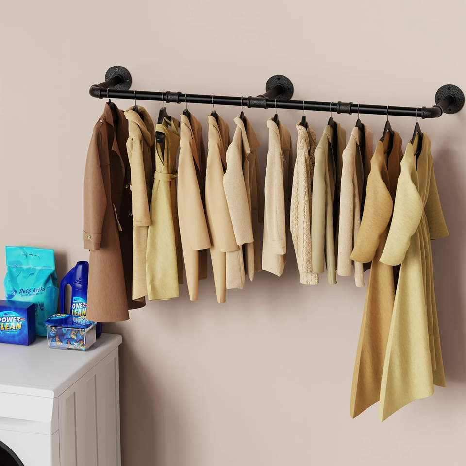 Soporte De Pared Industrial Para Colgar Ropa - Hierro Negro, 40 Cm De Ancho, Estilo Rústico Para Hogar O Tienda
