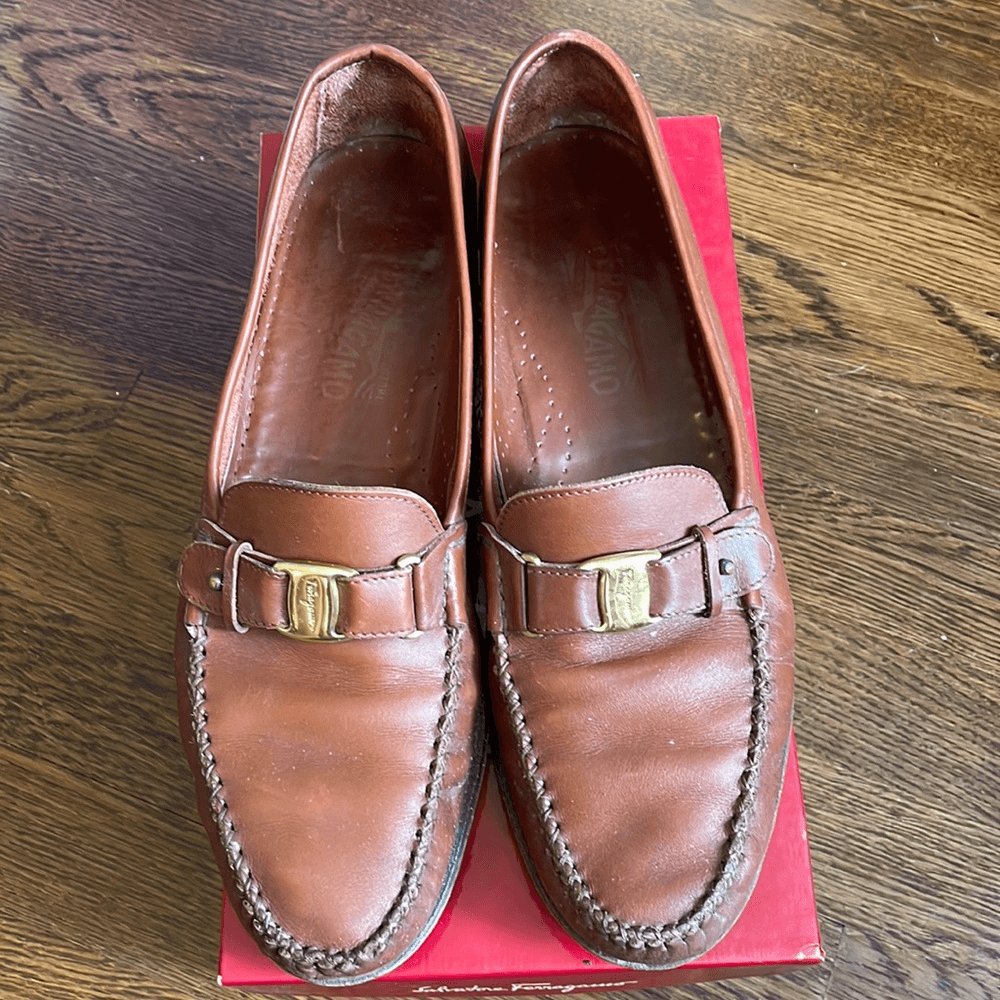 Vtg Salvatore Ferragamo Varo” mahogany/brown slip on loafers  display picture 1