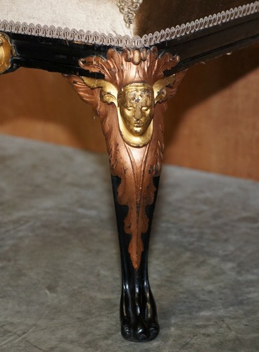 FOUR RESTORED ANTIQUE VICTORIAN HEAVILY CARVED EBONISED GOLD GILT DINING CHAIRS - Picture 8 of 12