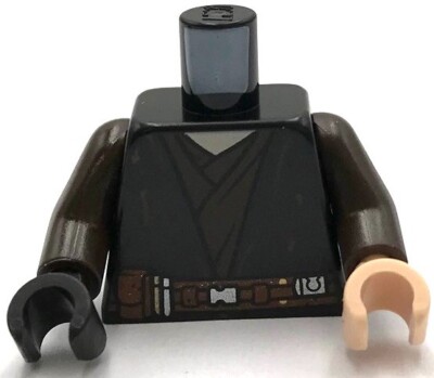 Lego New Minifigure Black Torso SW Jedi Robe Reddish Brown Belt Tattered  Part