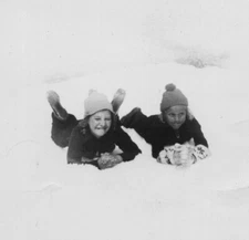 1940s Girls Snow Winter Fun Making Snowballs Smiles Childhood Friends