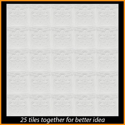 3D Tin Look PVC Glue Up/Drop In Ceiling Tiles 2x2 D1206 White Matte Pack/6 - Picture 2 of 2