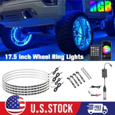 17.5" RGB & Chasing Flow Single Row LED Wheel Ring Rim Lights For Truck Car set