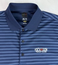 Greg Norman Fox Hollow Golf Club Polo Shirt ~ Blue White Striped ~ Adult L Mens