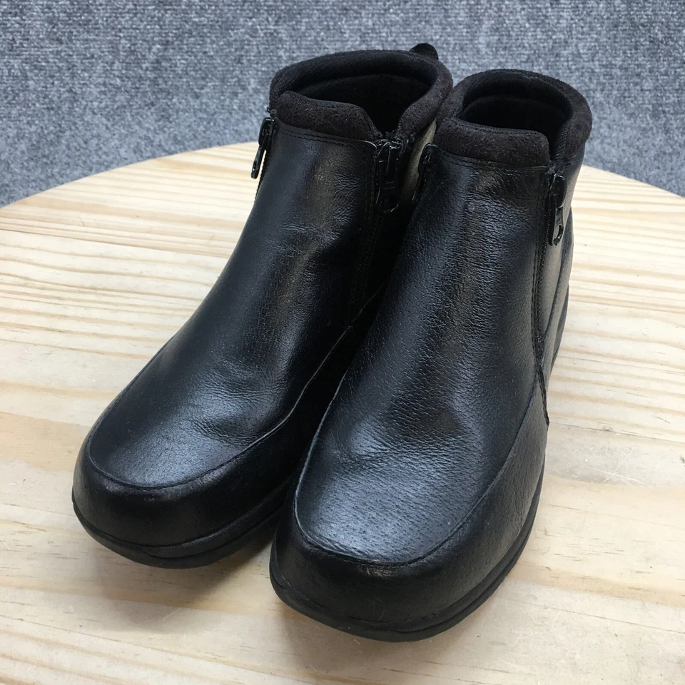 Dr Scholls 靴子女式 6.5 W 休闲侧拉链踝靴 E4W-01 黑色皮革 — 第 3/4 张图片