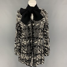 Giorgio Armani Size 4 Black White Viscose Blend Woven Buttoned Coat