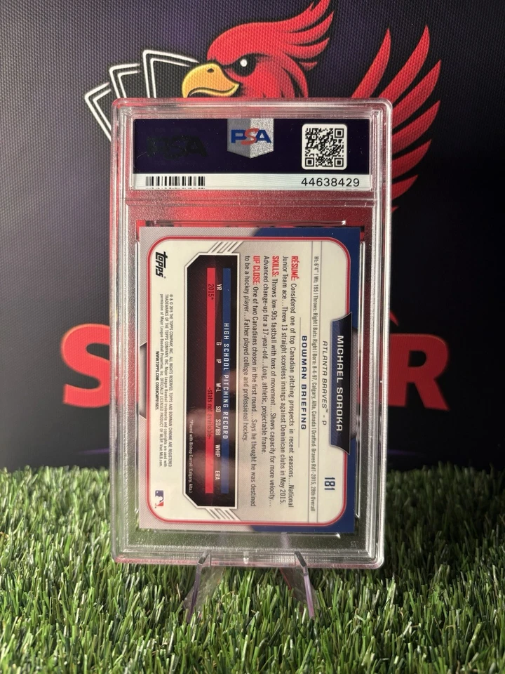 Michael Soroka 2015 Braves 1st Bowman Draft Topps Chrome Sky Blue RC PSA 10 - Image 2 of 3