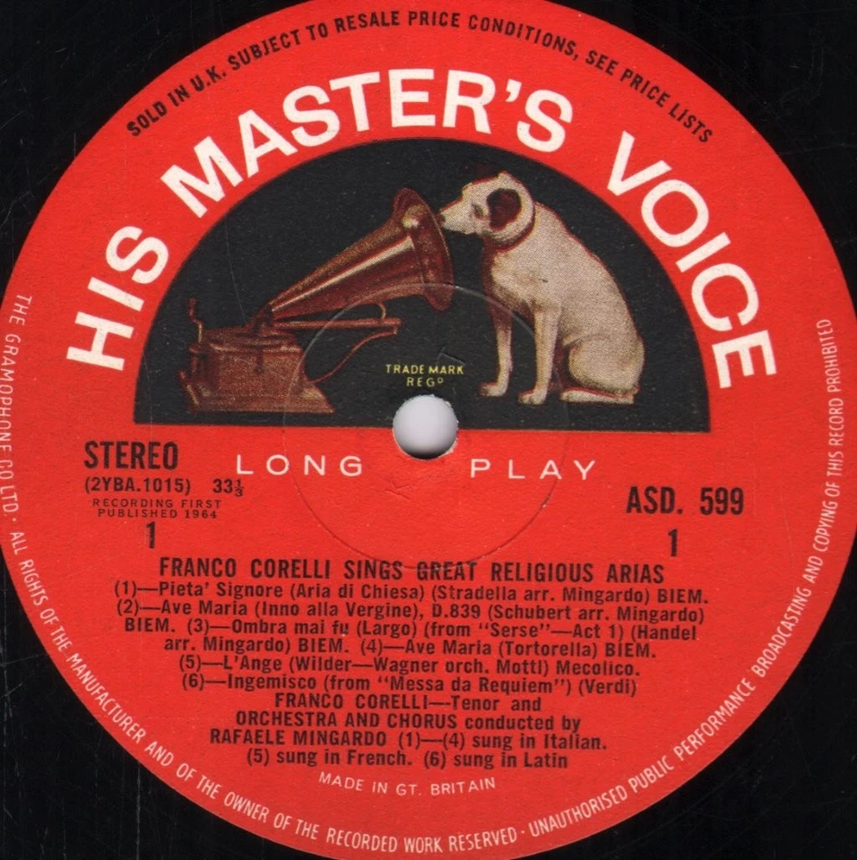 ASD599 Franco Corelli Franco Corelli Sings Great Religious Arias LP vinyl UK His - Image 4 of 4