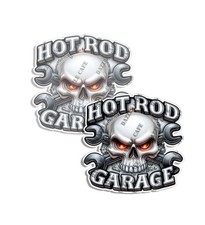 White Bone Skull and Wrenches Garage Stickers Hot Rod Decal Made in USA 2 PACK
