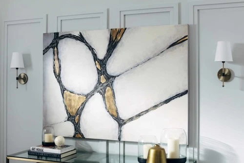 Uttermost 34352 Abstract In Gold And Black 60" x 42" Canvas Art - Hand Painted - Picture 2 of 6