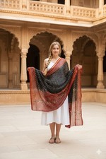 Sanskriti Vintage Black-Red Pure Georgette Dupatta Bandhani Print Embroidered