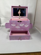 Girls Pink Musical Jewelry Box With Drawers and Spinning Ballerina