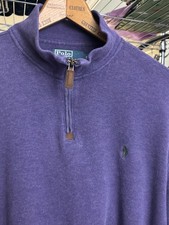 Polo by Ralph Lauren Purple 1/4 Zip Cotton Knit Mock Neck Pullover L