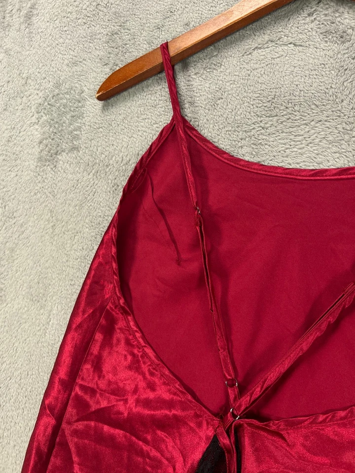 Womens Red Satin Black Lace Slip Dress Chemise Negligee Nighty Sexy Size XL - Image 3 of 4