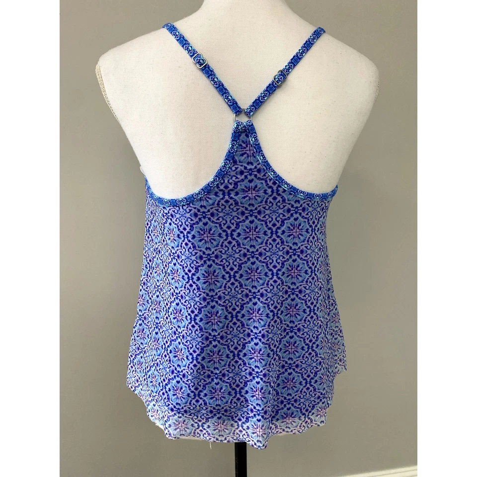 Hankerchief Hem Patterned Tankini Swimsuit Top Sz 8 - Image 3 of 4