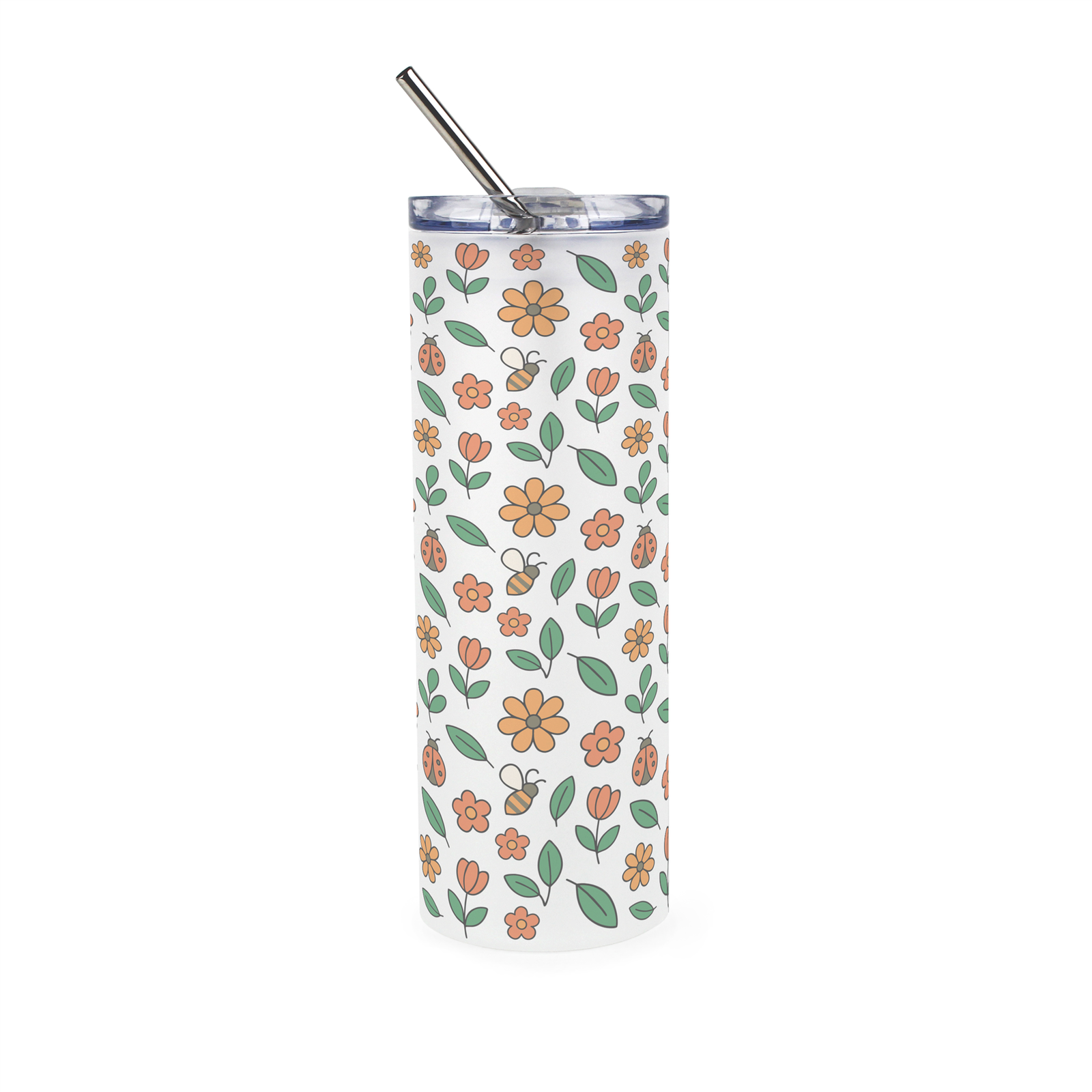 Purely Home Bees & Ladybirds Frosted Glass Travel Flask With Straw - Image 2
