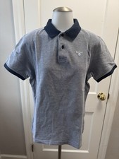 Barbour Shield Logo Polo Shirt Medium Blue Textured Knit Short Sleeve Cotton
