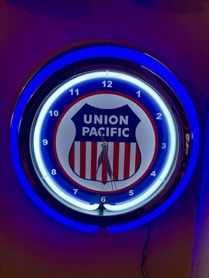 Union Pacific Railway Eisenbahn Bahnhof Neon Stil LED Uhr Schild